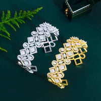 Shiny Cubic Zirconia Geometric Shape Big Open Cuff Bangle for Women Bridal Wedding Jewelry Natalia Home Fashion    Natalia Home Fashion