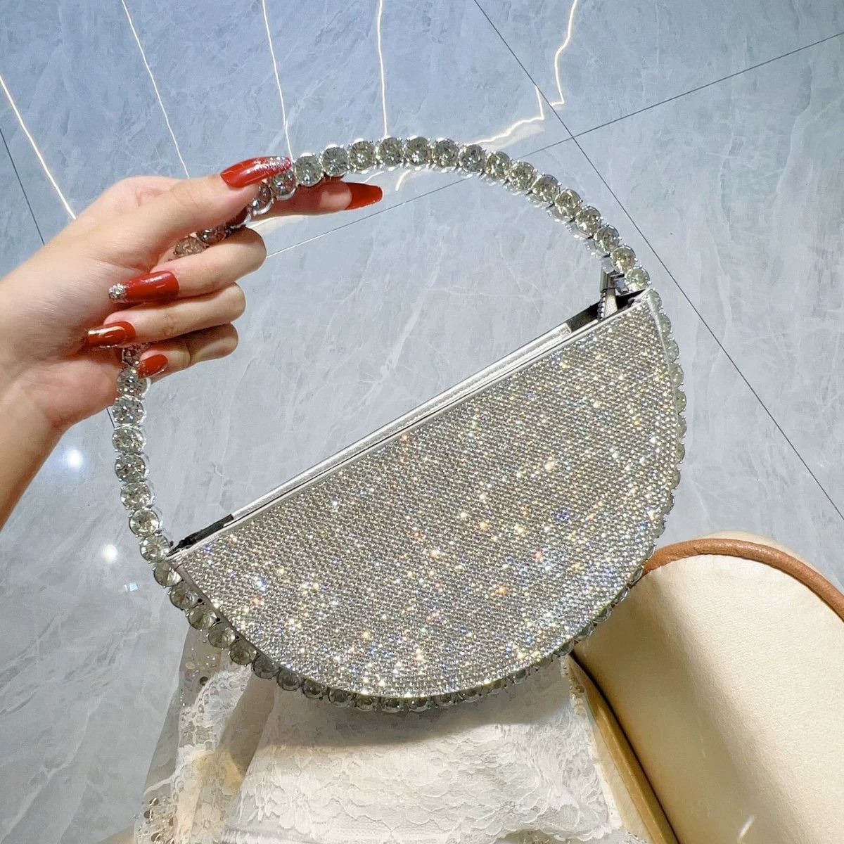 Elegant Rhinestone Novelty Bag, Classic Banquet Clutch Purse, Women's Formal Evening Handbag For Party Wedding