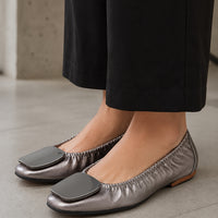 Light Metal buckle roll-up flats ladies shoes cozy moccasins sequined cloth foldable ballet flats