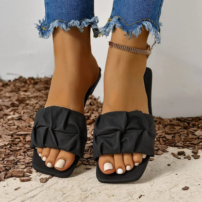 Slippers for Women Flip Flops Flats  New Pleated Korean Style Slippers Women Sandals Slip on Shoes Natalia Home Fashion    Natalia Home Fashion