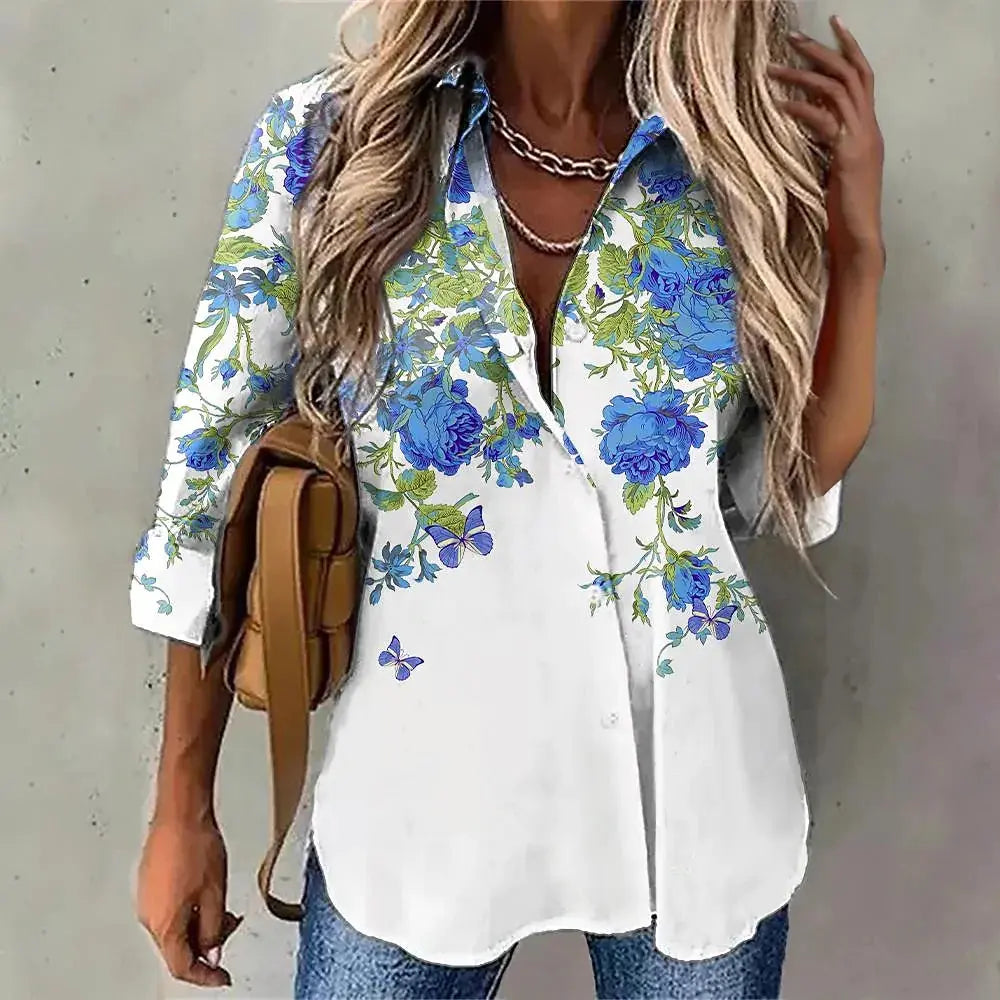 Spring and Autumn Women's Shirts Loose Fashion Large Size Shirts Women's Casual Long Sleeve Ladies Tops Natalia Home Fashion   SKY-BLUE-XXXL Natalia Home Fashion