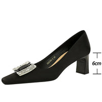 Square Head Women Pumps Rhinestone Heels Ladies Shoes Thick Heel Office Shoes Fashionable High Heels Shoes Natalia Home Fashion    Natalia Home Fashion
