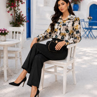 Print Lady Blouse Buttons Long Sleeve Sateen Shirt Elegant Fashion All-match Blouse Top Women