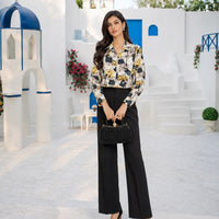 Print Lady Blouse Buttons Long Sleeve Sateen Shirt Elegant Fashion All-match Blouse Top Women