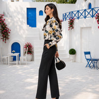 Print Lady Blouse Buttons Long Sleeve Sateen Shirt Elegant Fashion All-match Blouse Top Women