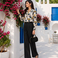 Print Lady Blouse Buttons Long Sleeve Sateen Shirt Elegant Fashion All-match Blouse Top Women