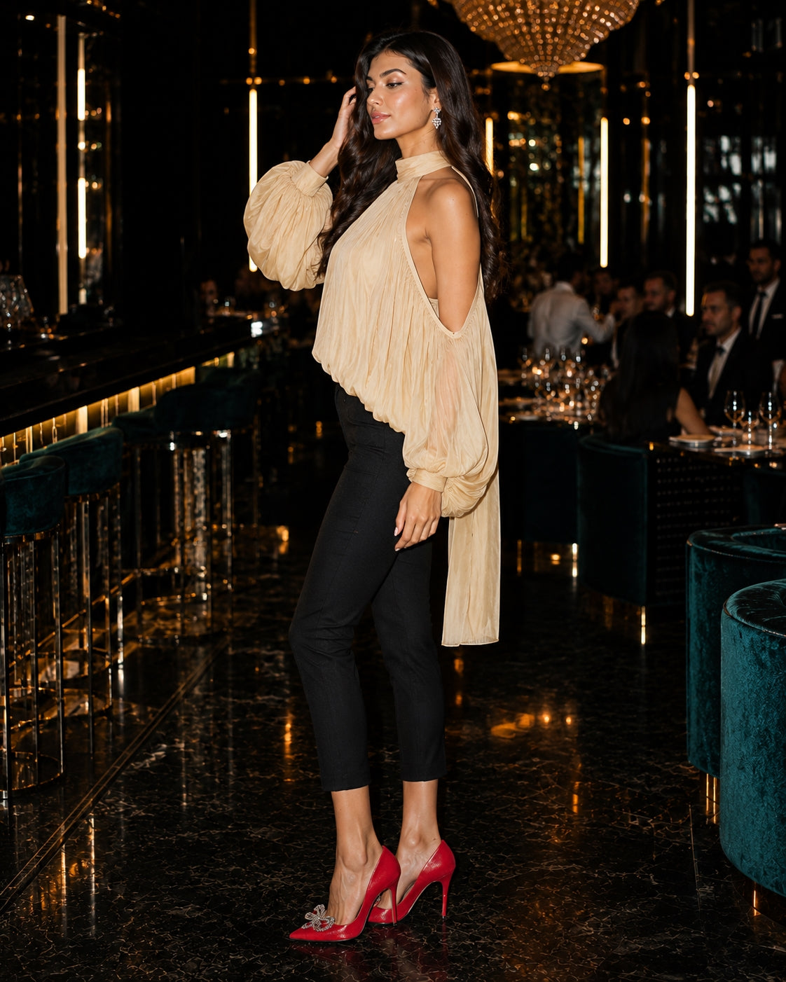 Loose Fashion Blouses for Women Round Neck Long Sleeves Patchwork Hollow Out Elegant Top Female Clothing