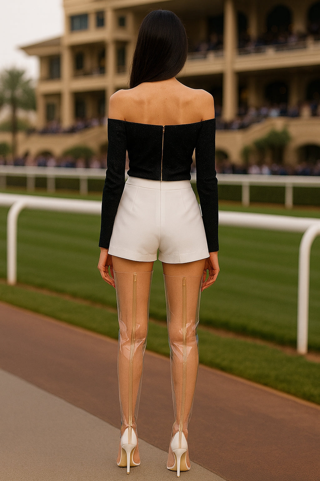 Sexy Transparent PVC High Heels Thigh Boots Pointed Toe Crystal Heels Women Clear Over The Knee Runway Stage Boots