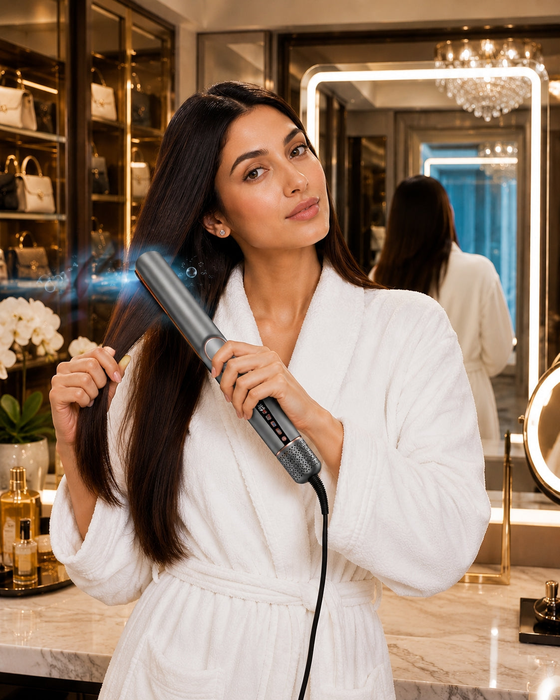 2-in-1 High Speed Ceramic Hot Airflow Hair Straightener Blow Dryer LED Display Electric Wet-to-Dry Natalia Home Fashion    Natalia Home Fashion