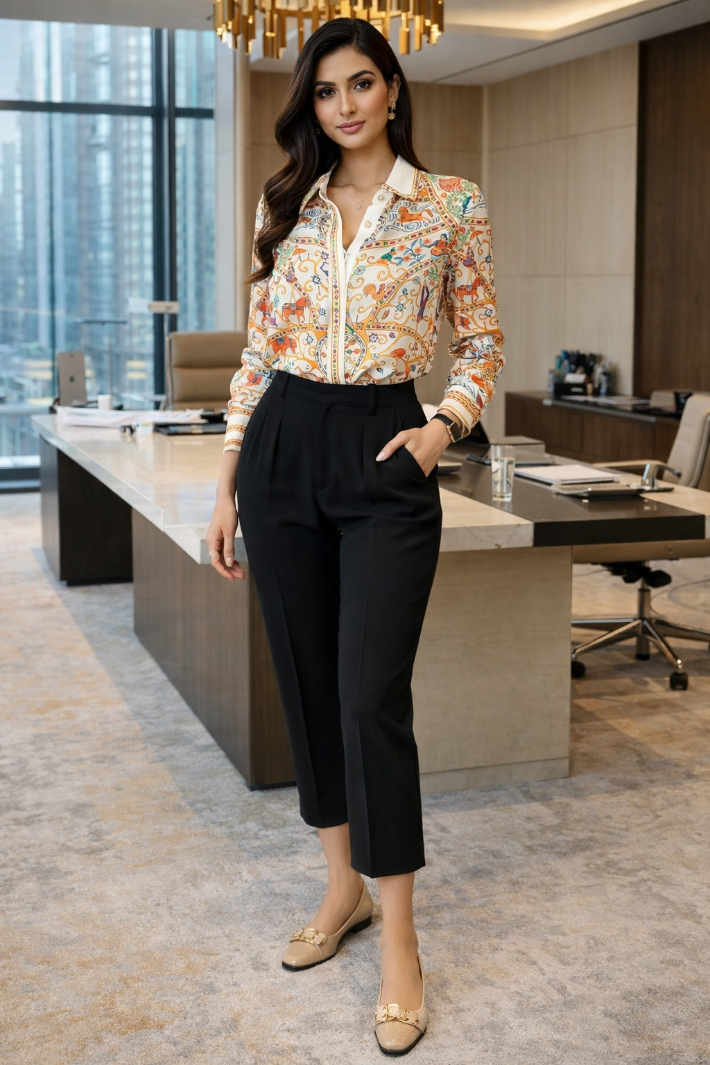 Fashion flower print ladies shirts Women's Blouses Long Sleeve Shirts Tops