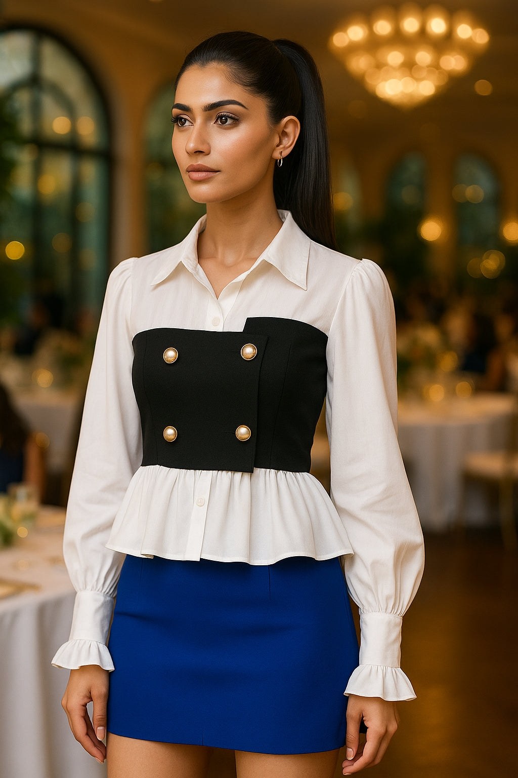 French Contrast Color Slim Shirts for Turn Down Collar Long Sleeve Bottoming Top Female Fashion Blouses