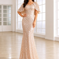 Cape Sleeves Sequined Evening Dress Mermaid Tail And Floor-Length Dress Elegant Dresses For Evening Dress