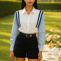 Style French Color Blocking Striped Shirt Long Sleeve Slimming Elegant Fashionable Shirt Women's Blouse