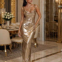 Women's Camisole Dress Low-cut Sexy Off Shoulder Backless Pleated Hip Wrap Long Dress Sexy Party Summer Fashion