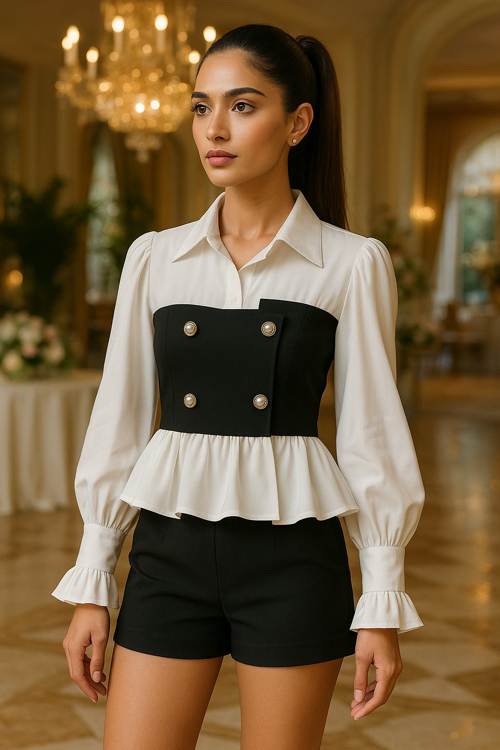 French Contrast Color Slim Shirts for Turn Down Collar Long Sleeve Bottoming Top Female Fashion Blouses