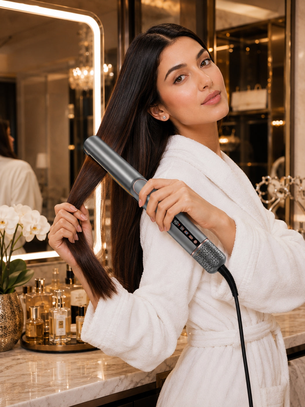 2-in-1 High Speed Ceramic Hot Airflow Hair Straightener Blow Dryer LED Display Electric Wet-to-Dry Natalia Home Fashion    Natalia Home Fashion
