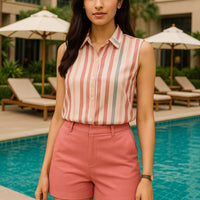 Stripe Women Blouse Casual Shirts Summer Female Clothing Sleeveless  Elegant and Youth Woman Blouses Basic Shirts and Blouses
