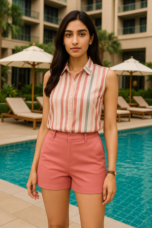 Stripe Women Blouse Casual Shirts Summer Female Clothing Sleeveless  Elegant and Youth Woman Blouses Basic Shirts and Blouses