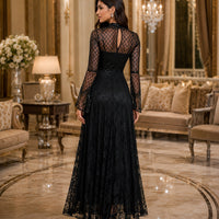 Black Lace Mermaid Elegant Evening Dress for Women High Neck Long Sleeve Sequins Party Dresses Prom Gowns Wedding