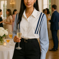 Style French Color Blocking Striped Shirt Long Sleeve Slimming Elegant Fashionable Shirt Women's Blouse