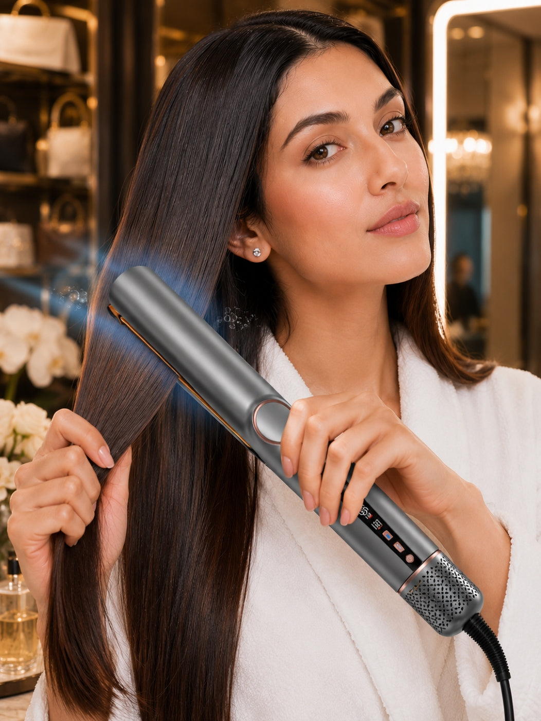 2-in-1 High Speed Ceramic Hot Airflow Hair Straightener Blow Dryer LED Display Electric Wet-to-Dry Natalia Home Fashion    Natalia Home Fashion