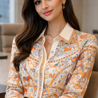 Fashion flower print ladies shirts Women's Blouses Long Sleeve Shirts Tops