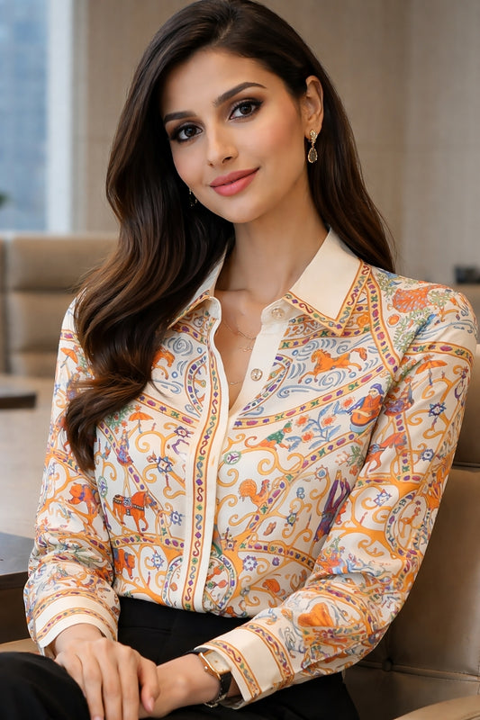 Fashion flower print ladies shirts Women's Blouses Long Sleeve Shirts Tops