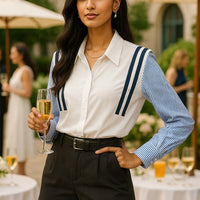 Style French Color Blocking Striped Shirt Long Sleeve Slimming Elegant Fashionable Shirt Women's Blouse