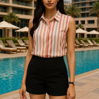 Stripe Women Blouse Casual Shirts Summer Female Clothing Sleeveless  Elegant and Youth Woman Blouses Basic Shirts and Blouses