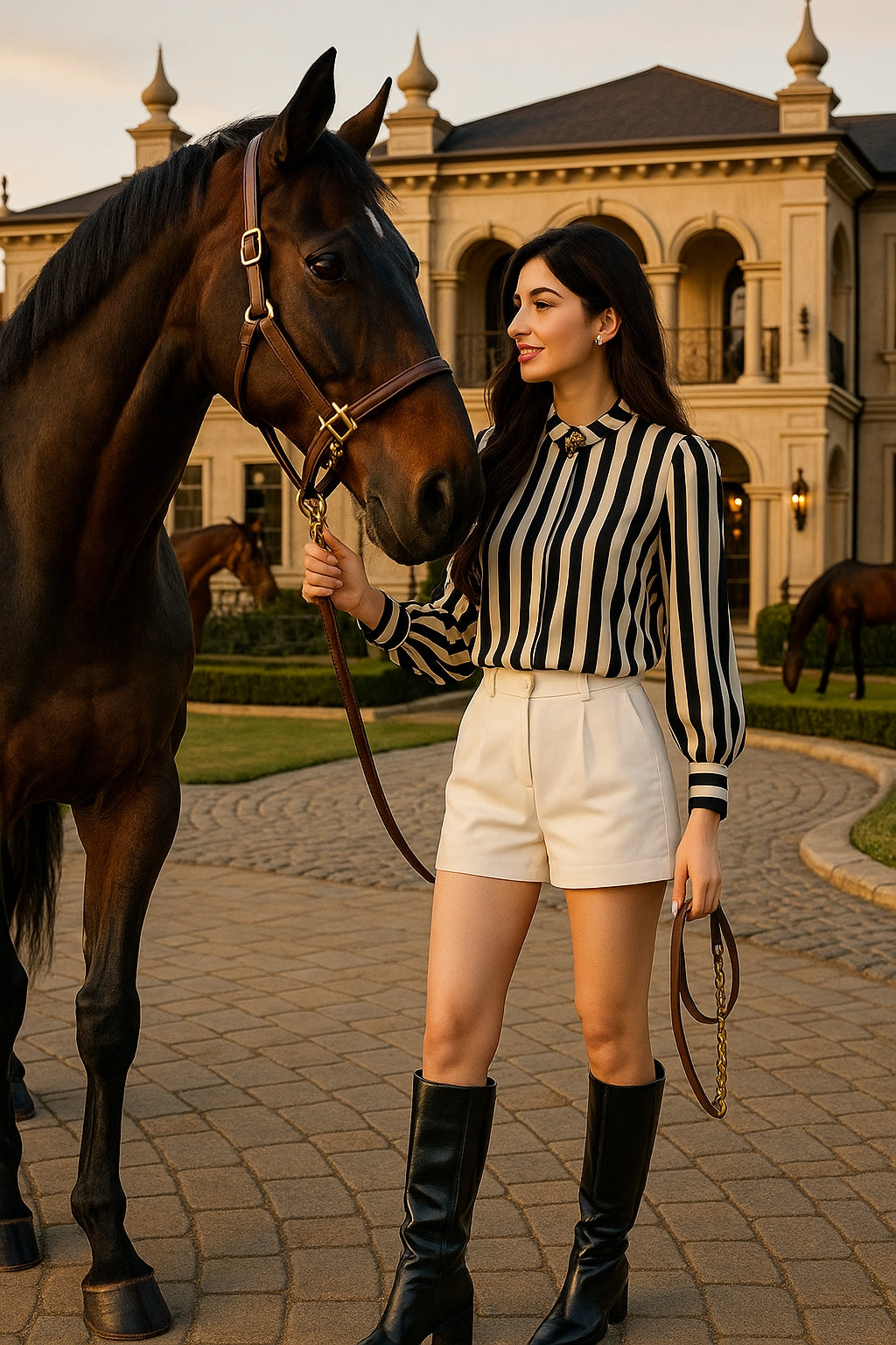 Elegant Commuter Long Sleeve Striped Shirt Women's Stand Collar Button up Polyester Fiber Straight Cut Fashionable Business wear