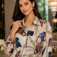 Fashion chain print ladies shirts Spring Women Blouses Long Sleeve Shirts Tops