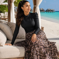 3pcs Muslim Burkini Modest swimsuit Black Long Sleeved Ladies Swimwear with Long Leopard Printed Dress beach swimsuit
