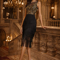 Tassel Women Dress  Elegant Black Party Dance Dress with Sleeveless  Female Clothing Vintage Evening Party Dress