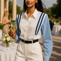 Style French Color Blocking Striped Shirt Long Sleeve Slimming Elegant Fashionable Shirt Women's Blouse