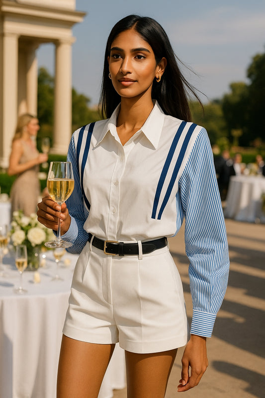 Style French Color Blocking Striped Shirt Long Sleeve Slimming Elegant Fashionable Shirt Women's Blouse