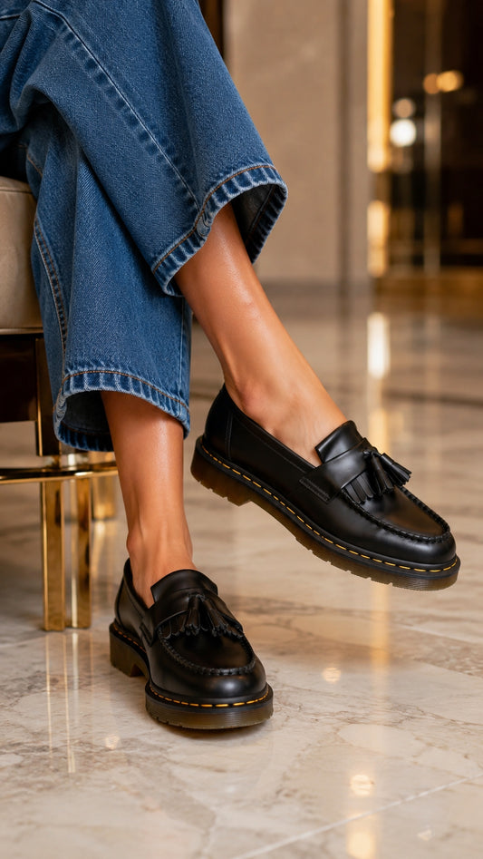 British Style Loafers Casual Round Toe Tassel Women's Leather Low Top Shoes Fashionable Slip-On Shoes