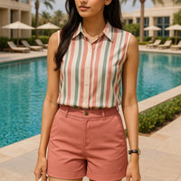 Stripe Women Blouse Casual Shirts Summer Female Clothing Sleeveless  Elegant and Youth Woman Blouses Basic Shirts and Blouses
