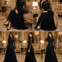 Black Lace Mermaid Elegant Evening Dress for Women High Neck Long Sleeve Sequins Party Dresses Prom Gowns Wedding