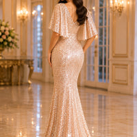 Cape Sleeves Sequined Evening Dress Mermaid Tail And Floor-Length Dress Elegant Dresses For Evening Dress