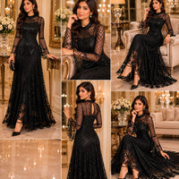 Black Lace Mermaid Elegant Evening Dress for Women High Neck Long Sleeve Sequins Party Dresses Prom Gowns Wedding