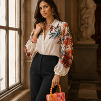 Women's Printed Shirt Long Sleeve Loose Button Cardigan Top Trendy Fashion Casual Blouses for Female