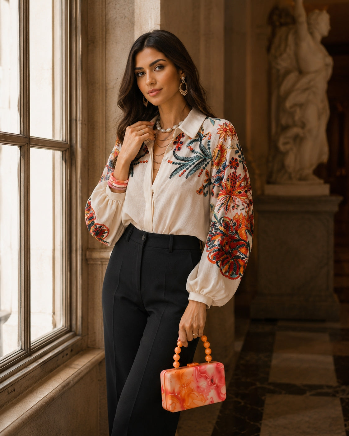 Women's Printed Shirt Long Sleeve Loose Button Cardigan Top Trendy Fashion Casual Blouses for Female