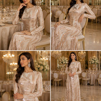Round Neck Long Sleeved Sequin A Line Evening Dress Banquet Prom Maxi Wedding Bride Dress