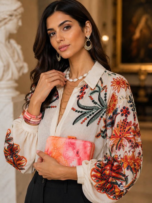 Women's Printed Shirt Long Sleeve Loose Button Cardigan Top Trendy Fashion Casual Blouses for Female Natalia Home Fashion    Natalia Home Fashion