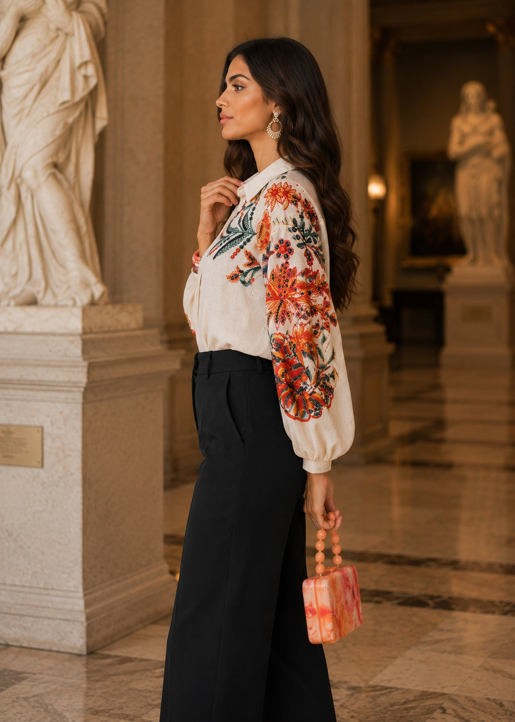 Women's Printed Shirt Long Sleeve Loose Button Cardigan Top Trendy Fashion Casual Blouses for Female