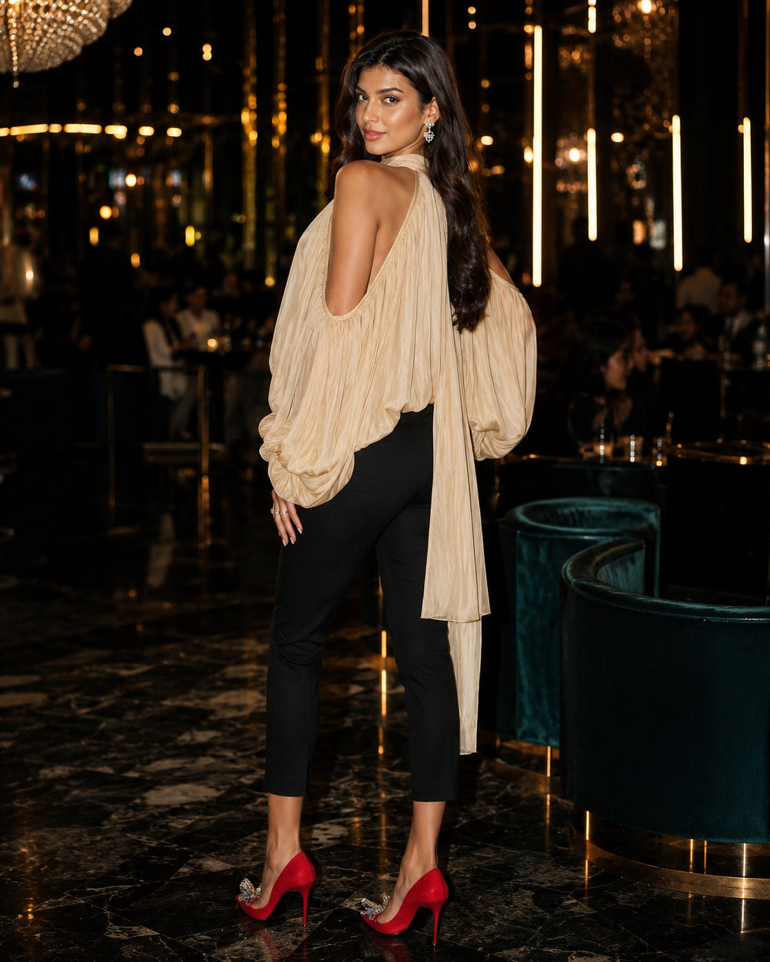 Loose Fashion Blouses for Women Round Neck Long Sleeves Patchwork Hollow Out Elegant Top Female Clothing