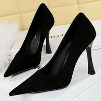 Suede Black Women Pumps Wine Glasses And High Heels Pointed Toe Women Heels Natalia Home Fashion Heels  3767-1-Black-10cm-34 Natalia Home Fashion