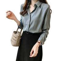 Summer Elegant Regular Women's Blouse Solid Color Long Sleeved Simple Ladies Chiffon Tops and Blouses My Store