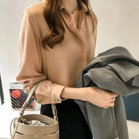 Summer Elegant Regular Women's Blouse Solid Color Long Sleeved Simple Ladies Chiffon Tops and Blouses My Store