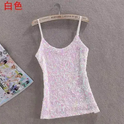 Tank Tops Women Clothing Summer Sleeveless Casual Slim Shirt Woman Streetwear Sexy Sequins Top Ladies Clothes Camis Natalia Home Fashion   1-White-One-Size Natalia Home Fashion